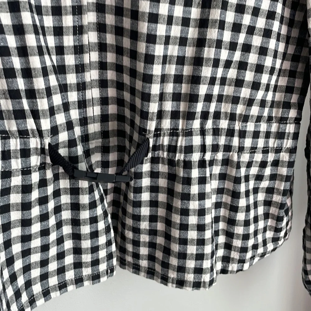 Zara Gingham Linen Blend Puff Sleeve Zipper Jacket Sz M